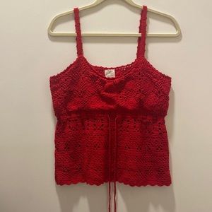 Crochet Top with Empire Tie, Red, M